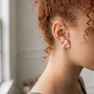 Minimalist Square Folded Stud Earrings in Blush